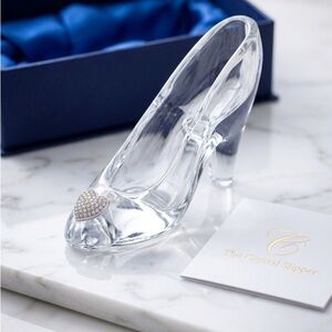Crystal Glass High Heel Decorative Shoe with Heart Accent - Clear